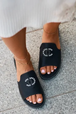 Klapki Damskie Klasyczne>Damskie buty S.Barski Eleganckie Klapki Damskie Błyszczące Z Ozdobą S.Barski KV27-050 Czarne Czarny