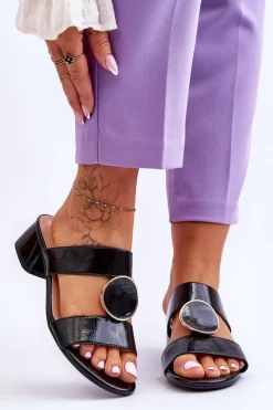 Online Eleganckie Klapki Na Obcasie Sergio Leone KL310 Czarne Damskie Klapki Na Obcasie|Klapki Damskie Klasyczne