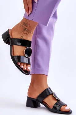 Online Eleganckie Klapki Na Obcasie Sergio Leone KL310 Czarne Damskie Klapki Na Obcasie|Klapki Damskie Klasyczne