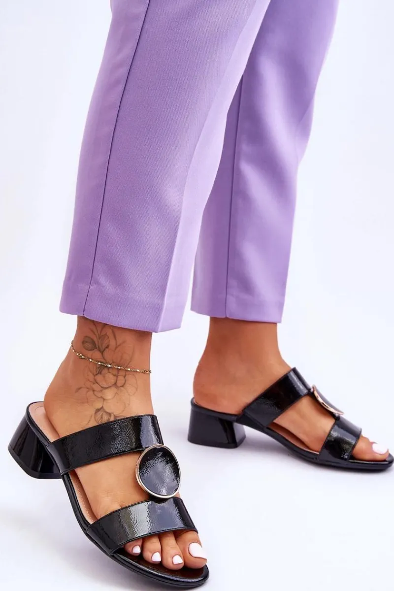 Online Eleganckie Klapki Na Obcasie Sergio Leone KL310 Czarne Damskie Klapki Na Obcasie|Klapki Damskie Klasyczne