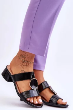 Online Eleganckie Klapki Na Obcasie Sergio Leone KL310 Czarne Damskie Klapki Na Obcasie|Klapki Damskie Klasyczne