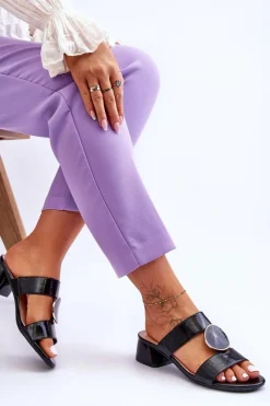 Online Eleganckie Klapki Na Obcasie Sergio Leone KL310 Czarne Damskie Klapki Na Obcasie|Klapki Damskie Klasyczne