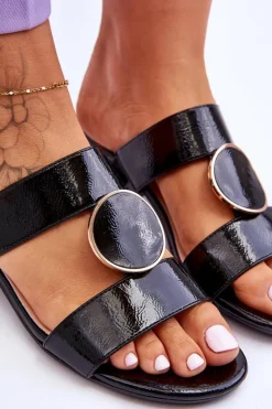 Online Eleganckie Klapki Na Obcasie Sergio Leone KL310 Czarne Damskie Klapki Na Obcasie|Klapki Damskie Klasyczne