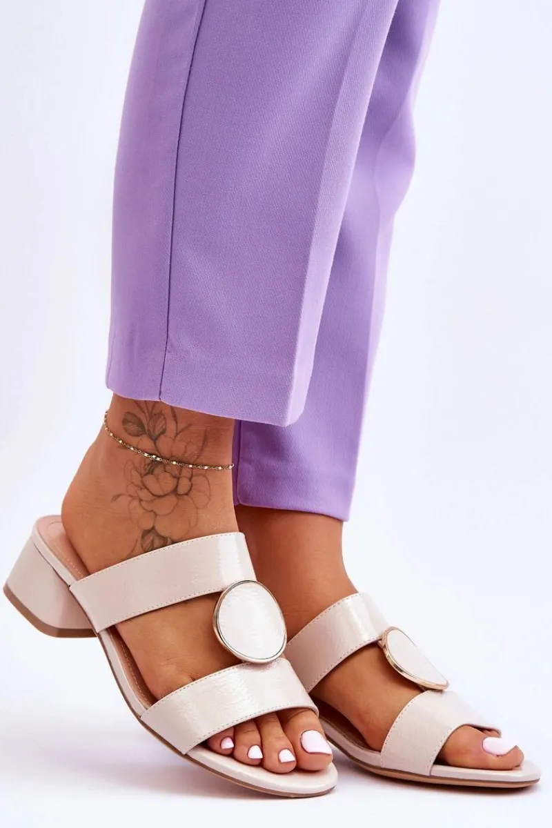 Hot Eleganckie Klapki Na Obcasie Sergio Leone KL310 Beżowe Damskie Klapki Na Obcasie|Klapki Damskie Klasyczne