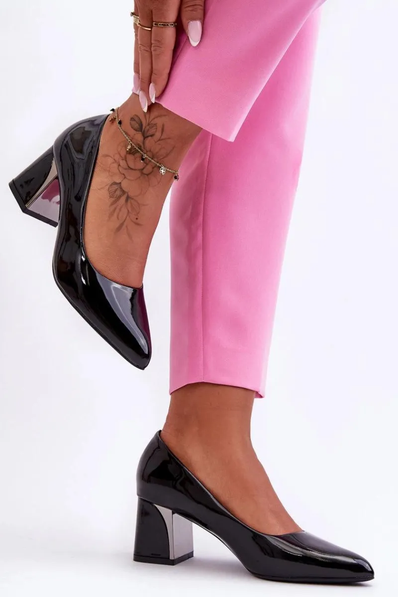 Discount Eleganckie Lakierowane Czółenka Na Słupku Czarne Emma Damskie Czółenka Na Słupku|Czółenka Klasyczne