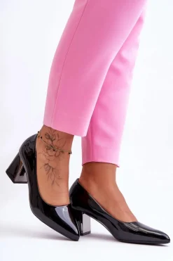 Discount Eleganckie Lakierowane Czółenka Na Słupku Czarne Emma Damskie Czółenka Na Słupku|Czółenka Klasyczne