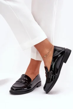 Discount Eleganckie Lakierowane Mokasyny Damskie Z Naturalnej Skóry Vinceza 18100 Czarne Damskie Loafersy Damskie|Mokasyny Płaskie