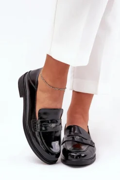 Discount Eleganckie Lakierowane Mokasyny Damskie Z Naturalnej Skóry Vinceza 18100 Czarne Damskie Loafersy Damskie|Mokasyny Płaskie