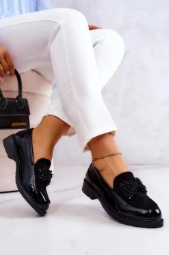 Damskie buty S.Barski Eleganckie Lakierowane Mokasyny Loafery Czarne S.Barski HY51-318 Belize