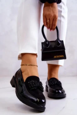 Damskie buty S.Barski Eleganckie Lakierowane Mokasyny Loafery Czarne S.Barski HY51-318 Belize