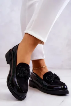 Damskie buty S.Barski Eleganckie Lakierowane Mokasyny Loafery Czarne S.Barski HY51-318 Belize