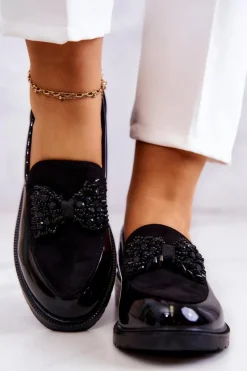 Damskie buty S.Barski Eleganckie Lakierowane Mokasyny Loafery Czarne S.Barski HY51-318 Belize