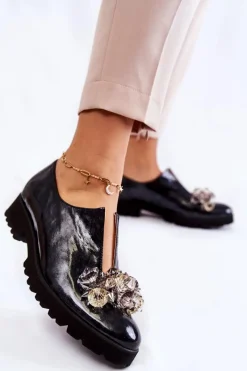 Półbuty Lakierowane|Półbuty Skórzane>Boto Eleganckie Lakierowane Półbuty Z Ozdobą Czarno-Szare Cindy