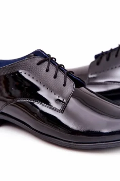 Eleganckie Lakierowane Skórzane Półbuty Bednarek 724 Czarne Męskie Bednarek Polish Shoes|Półbuty Eleganckie