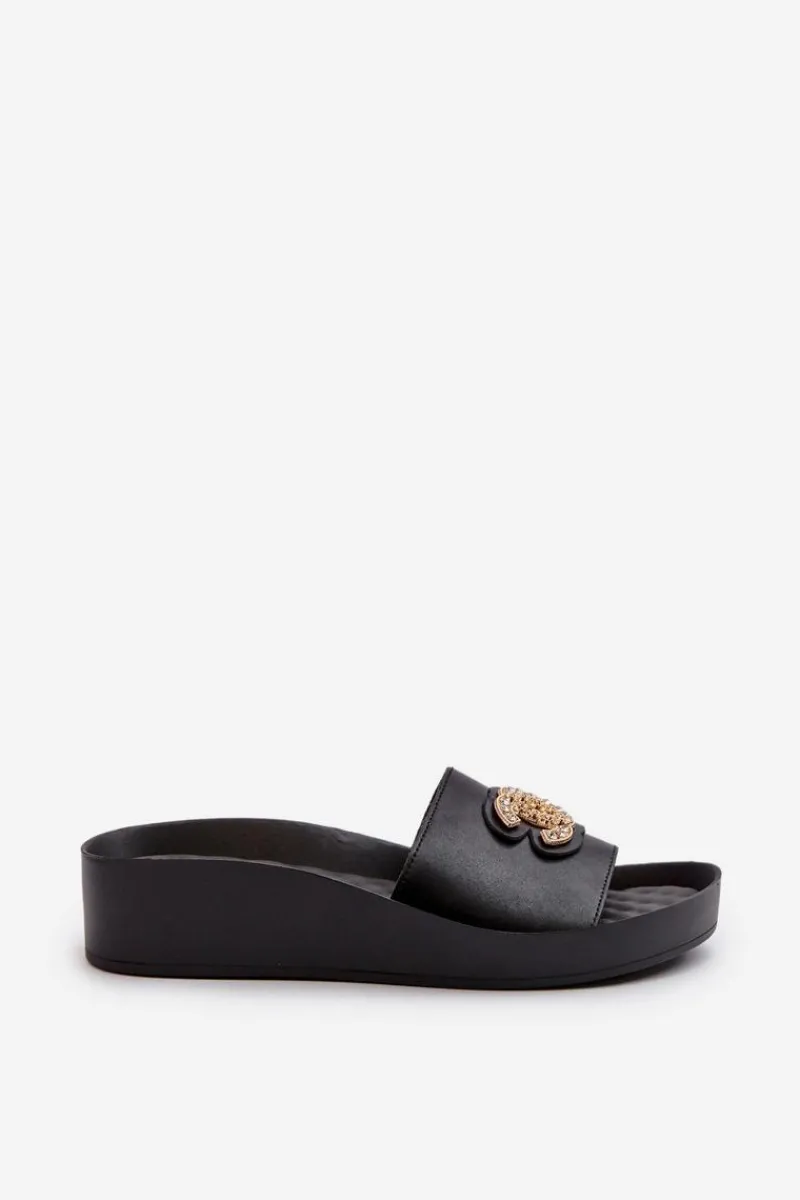 Damskie buty S.Barski Eleganckie Lekkie Klapki Damskie Z Ozdobą Skóra Naturalna S.Barski KV27-013 Czarne