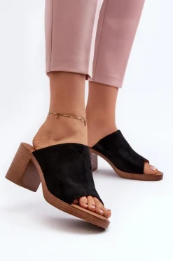 New Evento Eleganckie Lekkie Klapki Damskie Na Obcasie Czarne Varnila Czarny