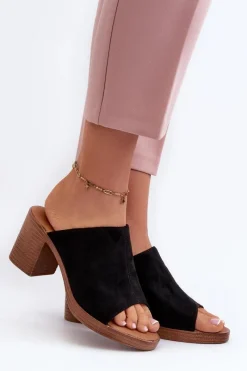 New Evento Eleganckie Lekkie Klapki Damskie Na Obcasie Czarne Varnila Czarny