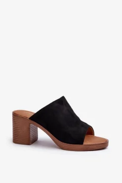 New Evento Eleganckie Lekkie Klapki Damskie Na Obcasie Czarne Varnila Czarny