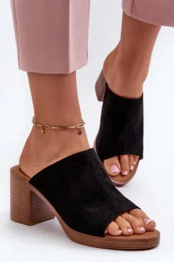 New Evento Eleganckie Lekkie Klapki Damskie Na Obcasie Czarne Varnila Czarny