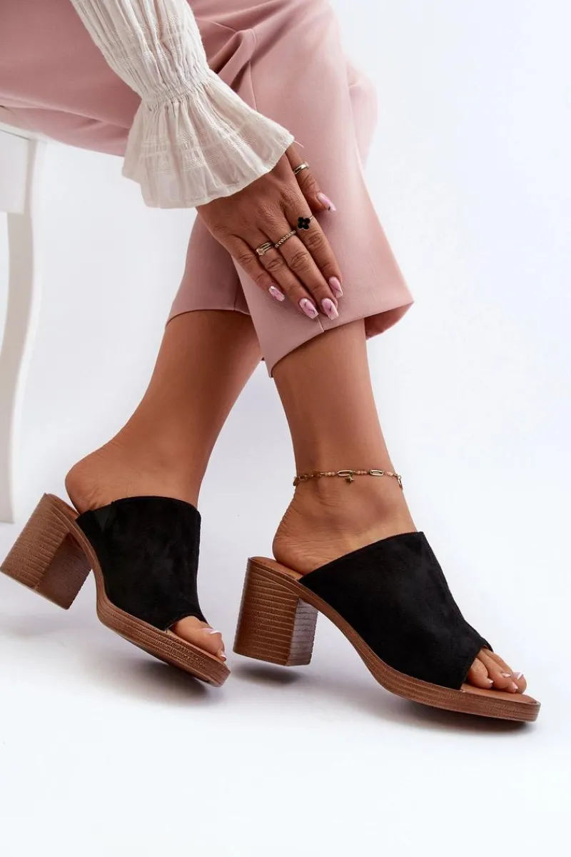 New Evento Eleganckie Lekkie Klapki Damskie Na Obcasie Czarne Varnila Czarny