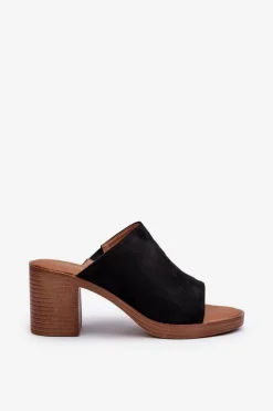 New Evento Eleganckie Lekkie Klapki Damskie Na Obcasie Czarne Varnila Czarny