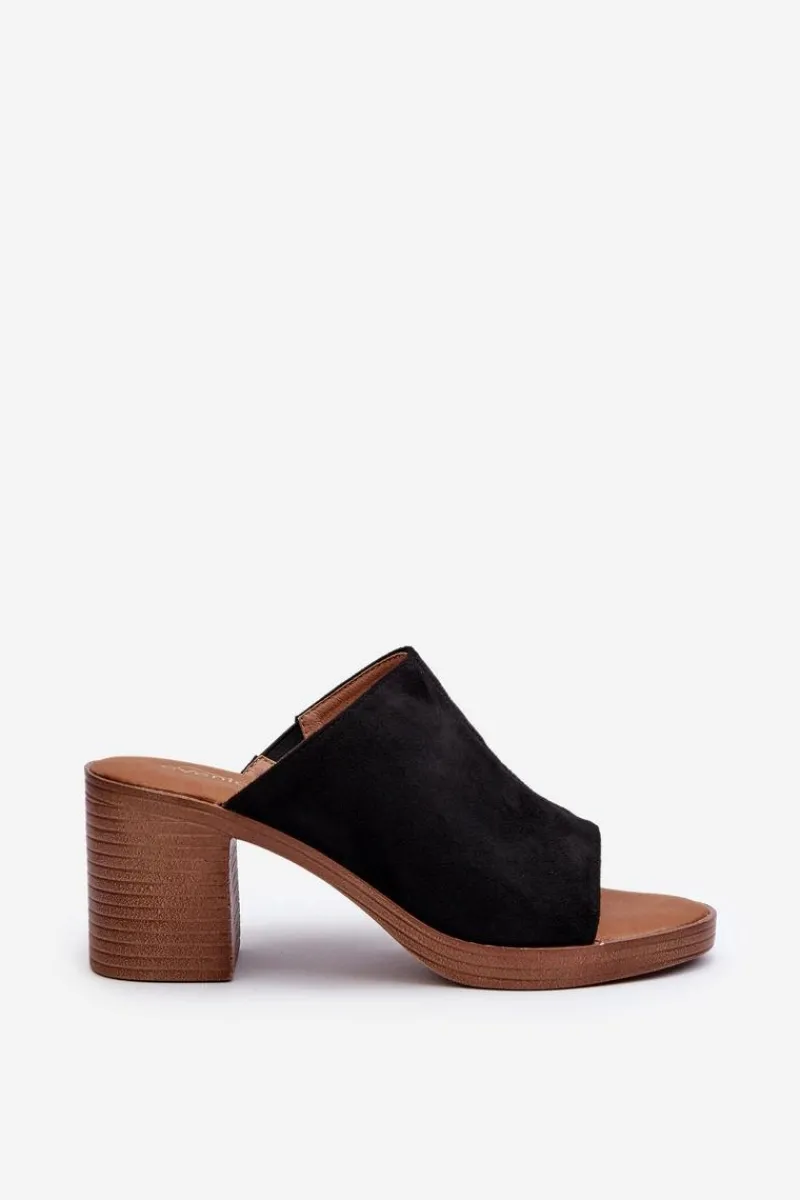 New Evento Eleganckie Lekkie Klapki Damskie Na Obcasie Czarne Varnila Czarny