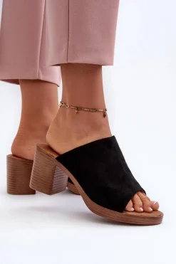 New Evento Eleganckie Lekkie Klapki Damskie Na Obcasie Czarne Varnila Czarny