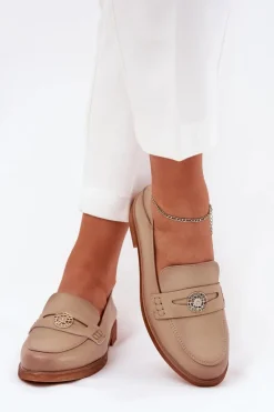 Outlet Eleganckie Mokasyny Damskie Z Naturalnej Skóry Vinceza 18100 Beżowe Damskie Loafersy Damskie|Mokasyny Płaskie