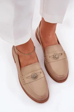Outlet Eleganckie Mokasyny Damskie Z Naturalnej Skóry Vinceza 18100 Beżowe Damskie Loafersy Damskie|Mokasyny Płaskie