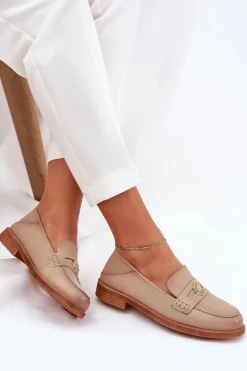 Outlet Eleganckie Mokasyny Damskie Z Naturalnej Skóry Vinceza 18100 Beżowe Damskie Loafersy Damskie|Mokasyny Płaskie