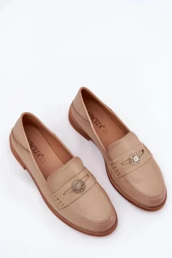 Outlet Eleganckie Mokasyny Damskie Z Naturalnej Skóry Vinceza 18100 Beżowe Damskie Loafersy Damskie|Mokasyny Płaskie