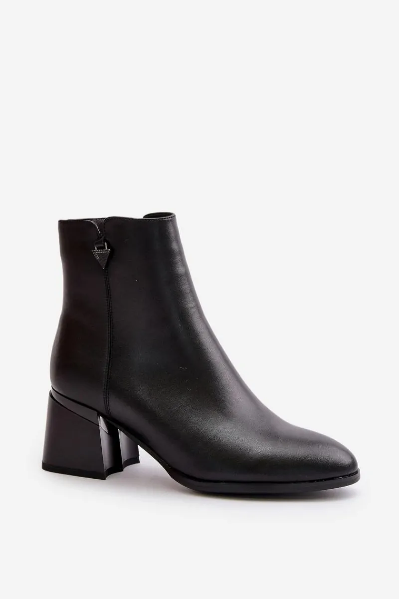 Botki Skórzane|Botki Na Słupku>Buty damskie Vinceza Eleganckie Ocieplane Botki Damskie Z Naturalnej Skóry Czarne Vinceza 77106