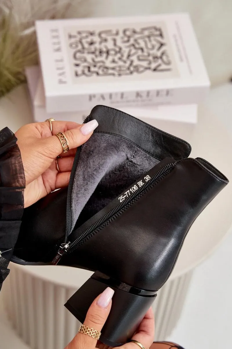 Botki Skórzane|Botki Na Słupku>Buty damskie Vinceza Eleganckie Ocieplane Botki Damskie Z Naturalnej Skóry Czarne Vinceza 77106