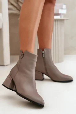 Best Buty damskie Vinceza Eleganckie Ocieplane Botki Damskie Z Naturalnej Skóry Beżowe Vinceza 77106