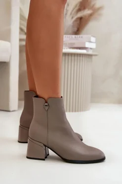 Best Buty damskie Vinceza Eleganckie Ocieplane Botki Damskie Z Naturalnej Skóry Beżowe Vinceza 77106