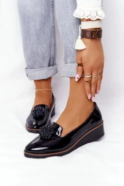 Półbuty Lakierowane>Buty damskie Vinceza Eleganckie Półbuty Na Koturnie Vinceza 10580 Lakierowane Czarne