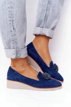 Discount Buty damskie Vinceza Eleganckie Półbuty Na Koturnie Vinceza 10580 Zamszowe Granatowe