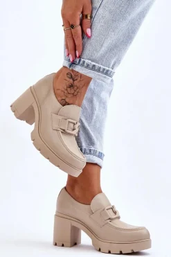 Boto Eleganckie Półbuty Na Słupku Z Ozdobą Beżowe Lemar Harmell