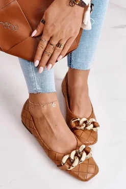 Baleriny Klasyczne>Boto Eleganckie Pikowane Baleriny Z Łańcuchem Camel Coco