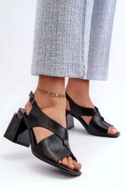 Best Buty damskie Vinceza Eleganckie Sandały Damskie Na Obcasie Słupku Eko Skórzane Czarne Asellesa