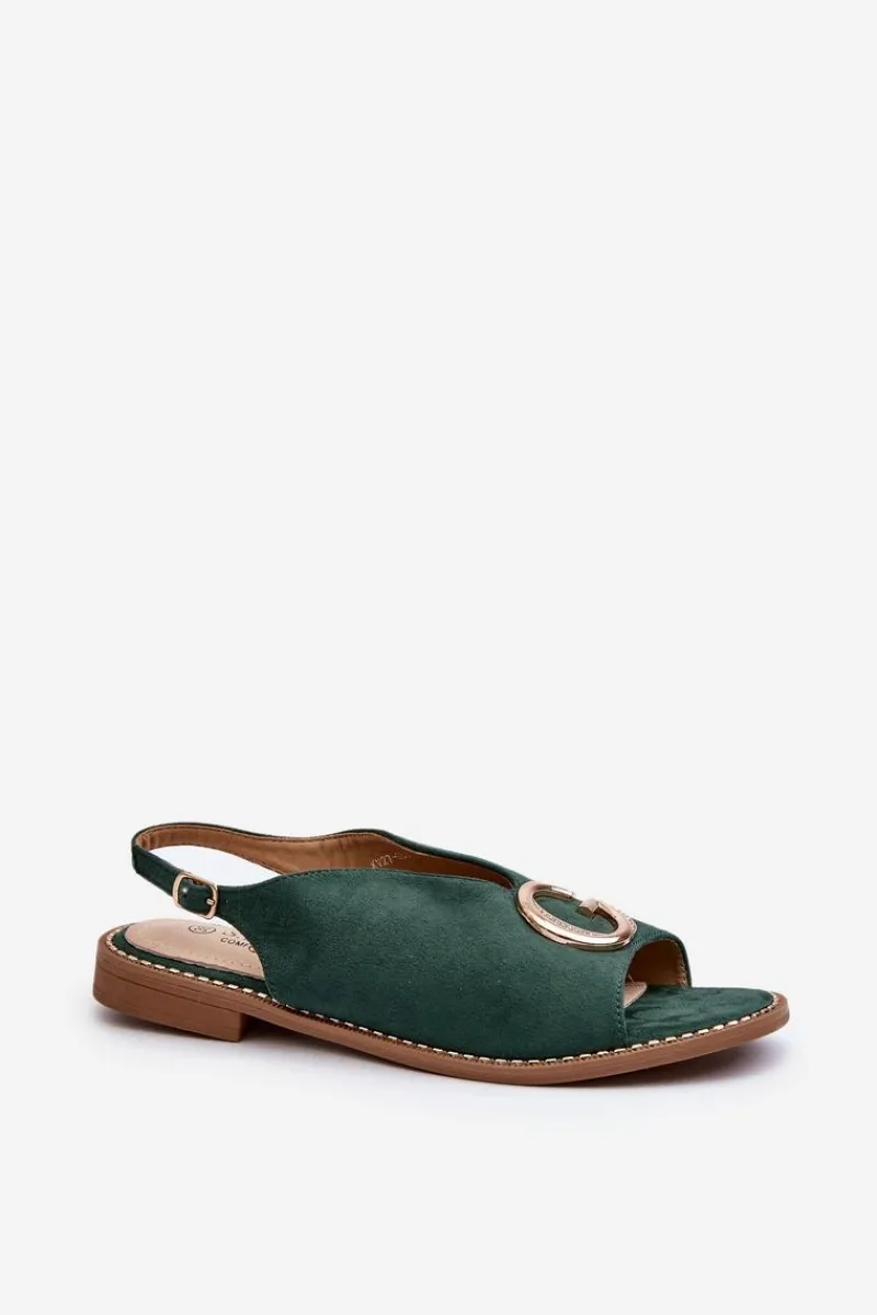 Hot Eleganckie Sandały Damskie Z Ozdobą Eko Zamszowe S.Barski KV27-058 Zielone Damskie Sandały Płaskie