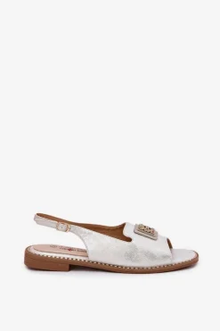 Sandały Płaskie></noscript>Damskie buty S.Barski Eleganckie Sandały Damskie Na Płaskim Obcasie Z Ozdobą S.Barski KV51-082 Srebrne Srebrny