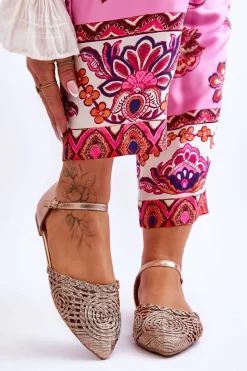 Sandały Płaskie>Boto Eleganckie Sandały Damskie Płaskie Różowe Złoto Sheia