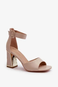 Best Eleganckie Sandały Damskie Na Słupku Beżowe Rosazara Damskie Sandały Na Słupku|Sandały Na Obcasie