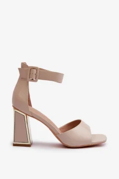 Best Eleganckie Sandały Damskie Na Słupku Beżowe Rosazara Damskie Sandały Na Słupku|Sandały Na Obcasie