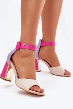 Hot Eleganckie Sandały Damskie Na Słupku Beżowo-Różowe Rosazara Damskie Sandały Na Obcasie|Sandały Na Słupku