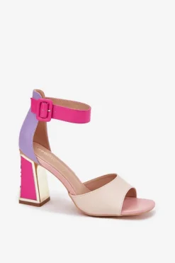 Hot Eleganckie Sandały Damskie Na Słupku Beżowo-Różowe Rosazara Damskie Sandały Na Obcasie|Sandały Na Słupku