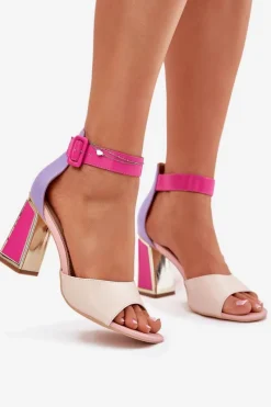 Hot Eleganckie Sandały Damskie Na Słupku Beżowo-Różowe Rosazara Damskie Sandały Na Obcasie|Sandały Na Słupku