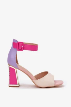 Hot Eleganckie Sandały Damskie Na Słupku Beżowo-Różowe Rosazara Damskie Sandały Na Obcasie|Sandały Na Słupku