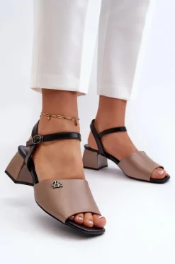 Sandały Na Obcasie>Buty damskie Vinceza Eleganckie Sandały Damskie Z Eko Skóry Na Klocku Beżowe Vattima